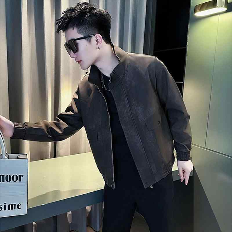 秋冬 コーデ メンズ 服 シンプル ファッション オシャレ 大人 かっこいい 大きいサイズ ストリート 紳士服 スタンドカラー エコ レザー ジャケット 春 スリム ハイエンド ストリート ジャケット トップス