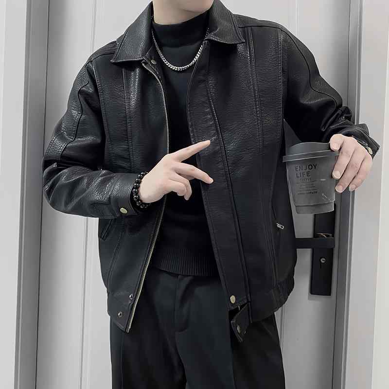 秋冬 コーデ メンズ 服 シンプル ファッション オシャレ 大人 かっこいい 大きいサイズ ストリート 紳士服 エコ レザー ジャケット カジュアル ハイエンド ボンバー ジャケット トップス