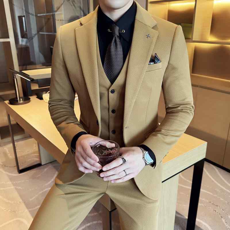 春 コーデ メンズ 用 服 シンプル ファッション オシャレ 大人 かっこいい 大きいサイズ ストリート 紳士服 ニット ツイル スーツ ハイエンド ビジネス カジュアル スリム 結婚式 スーツ