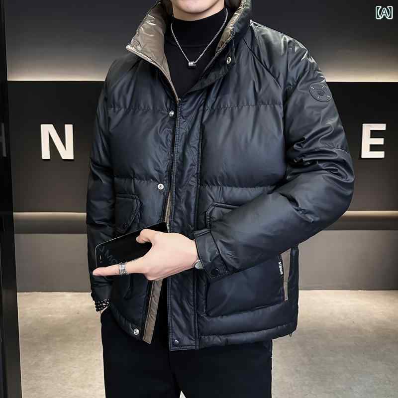 春 コーデ メンズ 服 シンプル ファッション オシャレ 大人 かっこいい 大きいサイズ ストリート 紳士服 冬 ハイエンド スタンドカラー カラー ブロック ダウン ジャケット カジュアル 厚手