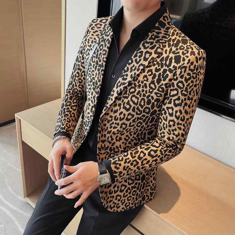 春 コーデ メンズ 服 シンプル ファッション オシャレ 大人 かっこいい 大きいサイズ ストリート 紳士服 ハイエンド ヒョウ柄 スーツ ジャケット 韓国スタイル スリム カジュアル トップス
