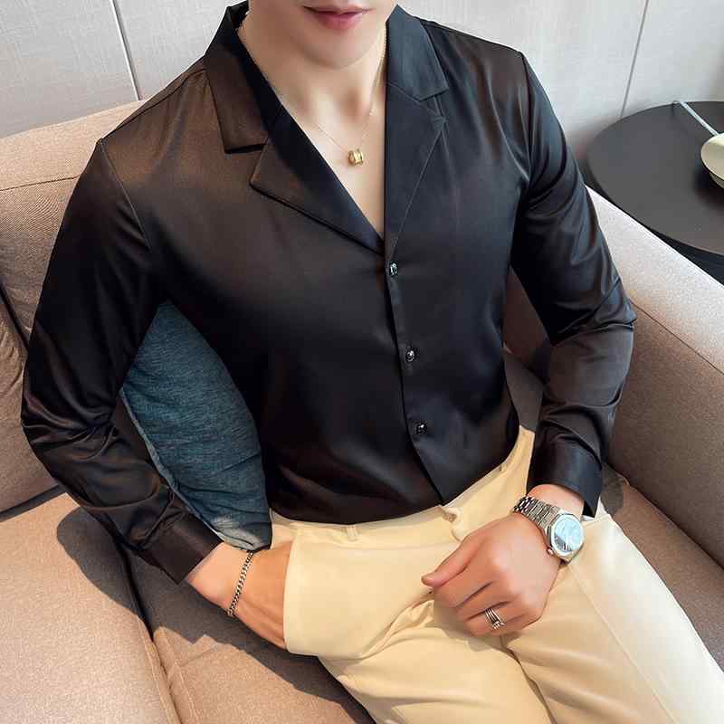 Rakuten - 春 コーデ メンズ 服 シンプル ファッション オシャレ 大人 かっこいい 大きいサイズ ストリート 紳士服 無地 長袖 シャツ スーツ カラー スリム Vネック ナイトクラブ