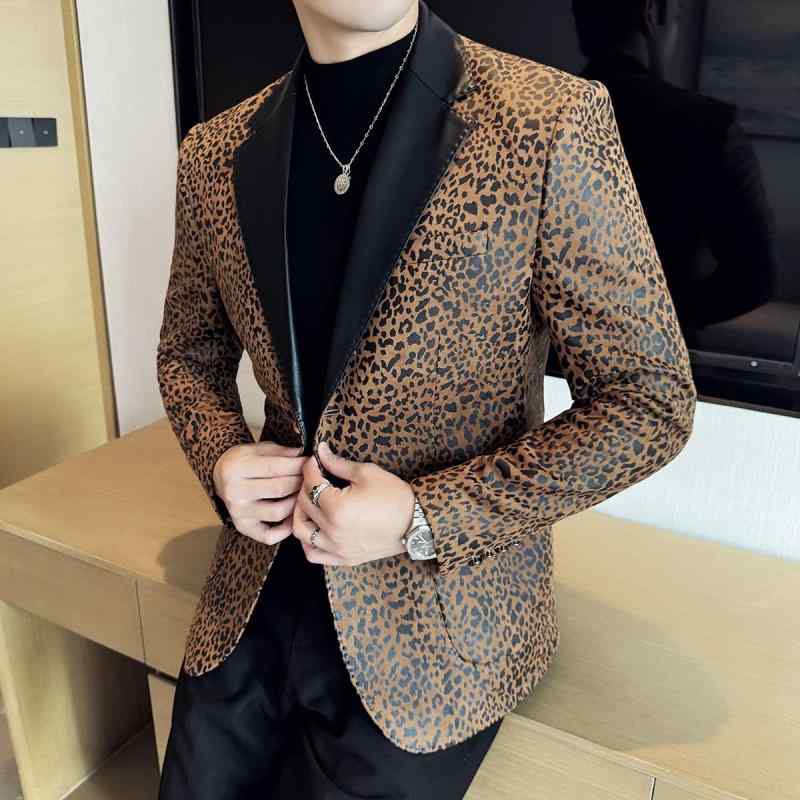 春 コーデ メンズ 服 シンプル ファッション オシャレ 大人 かっこいい 大きいサイズ ストリート 紳士服 レザーステッチ ヒョウ柄 スー..