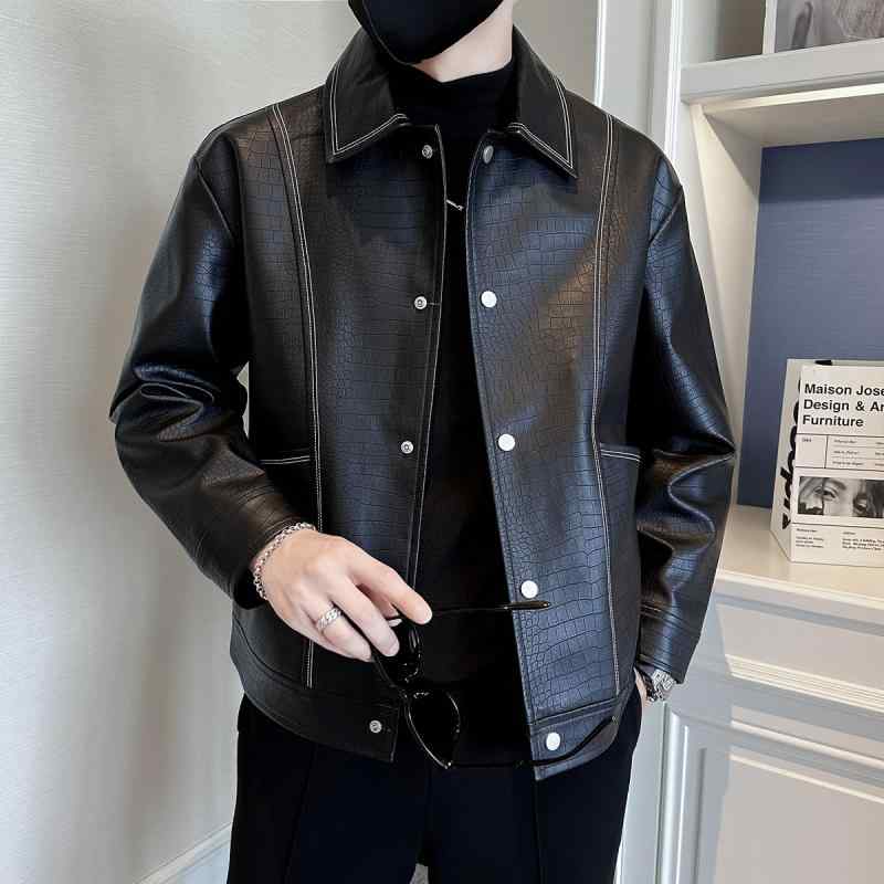 春 コーデ メンズ 服 シンプル ファッション オシャレ 大人 かっこいい 大きいサイズ ストリート 紳士服 エコ レザー ジャケット ハイエンド カジュアル ワニ ジャケット トップス