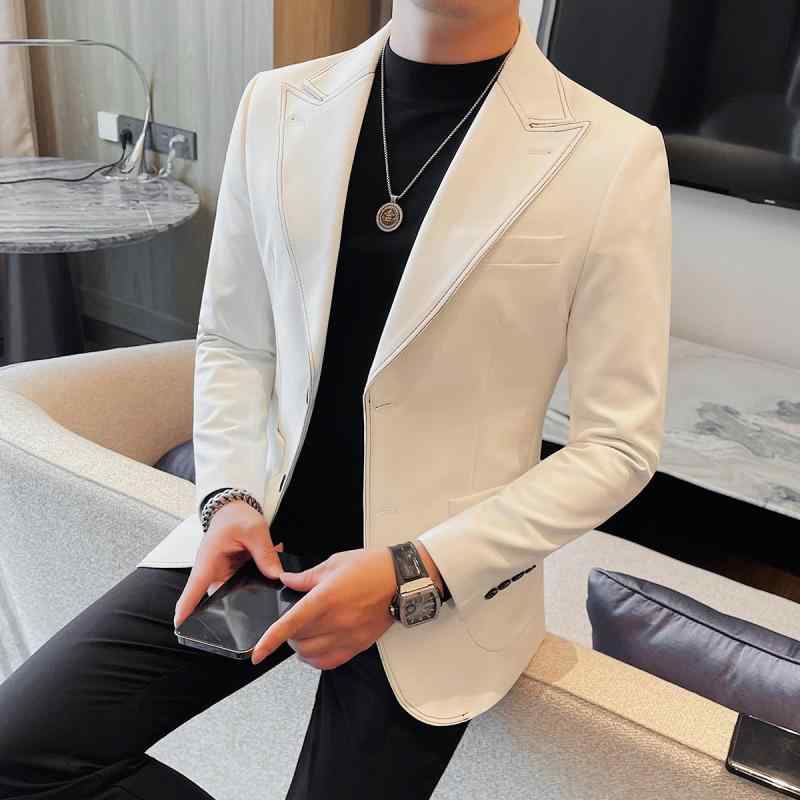 春 コーデ メンズ 服 シンプル ファッション オシャレ 大人 かっこいい 大きいサイズ ストリート 紳士服 トップステッチ ビジネス カジュアル ハイエンド スリム スーツ トップス ジャケット単品(4.0)