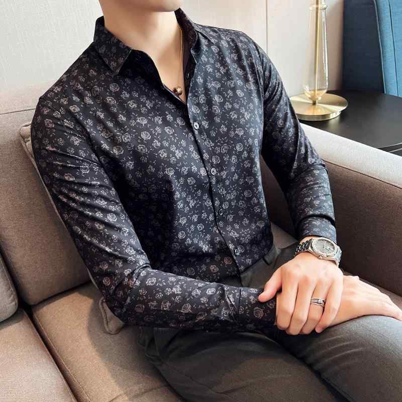 春 コーデ メンズ 服 シンプル ファッション オシャレ 大人 かっこいい 大きいサイズ ストリート 紳士服 花柄 シャツ 長袖 ハイエンド スリム ビジネス アイロン フリー 服装