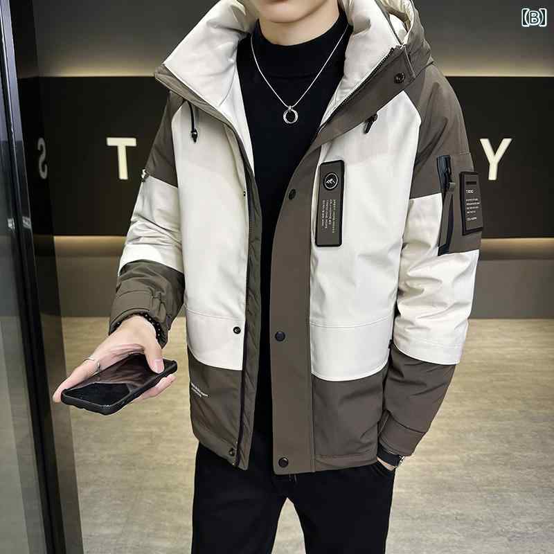 春 コーデ メンズ 服 シンプル ファッション オシャレ 大人 かっこいい 大きいサイズ ストリート 紳士服 90 ホワイトダックダウン フード付き ダウン ジャケット 冬 ライト ハイエンド