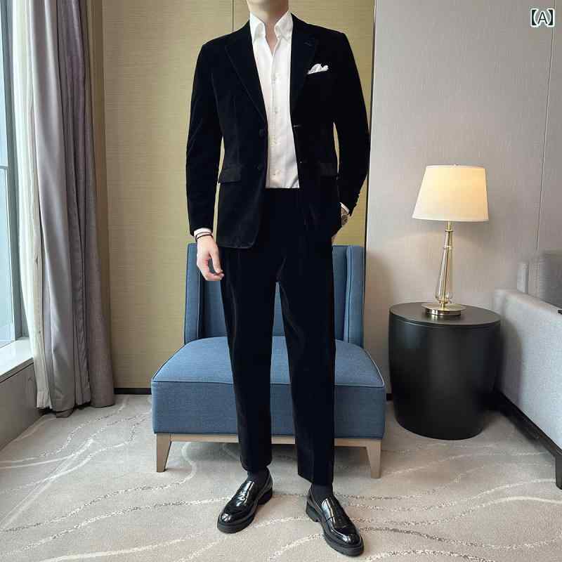 春 コーデ メンズ 服 シンプル ファッション オシャレ 大人 かっこいい 大きいサイズ ストリート 紳士服 ゴールド ベルベット スーツ ハイエンド ビジネス カジュアル フォーマル フィット 結婚式