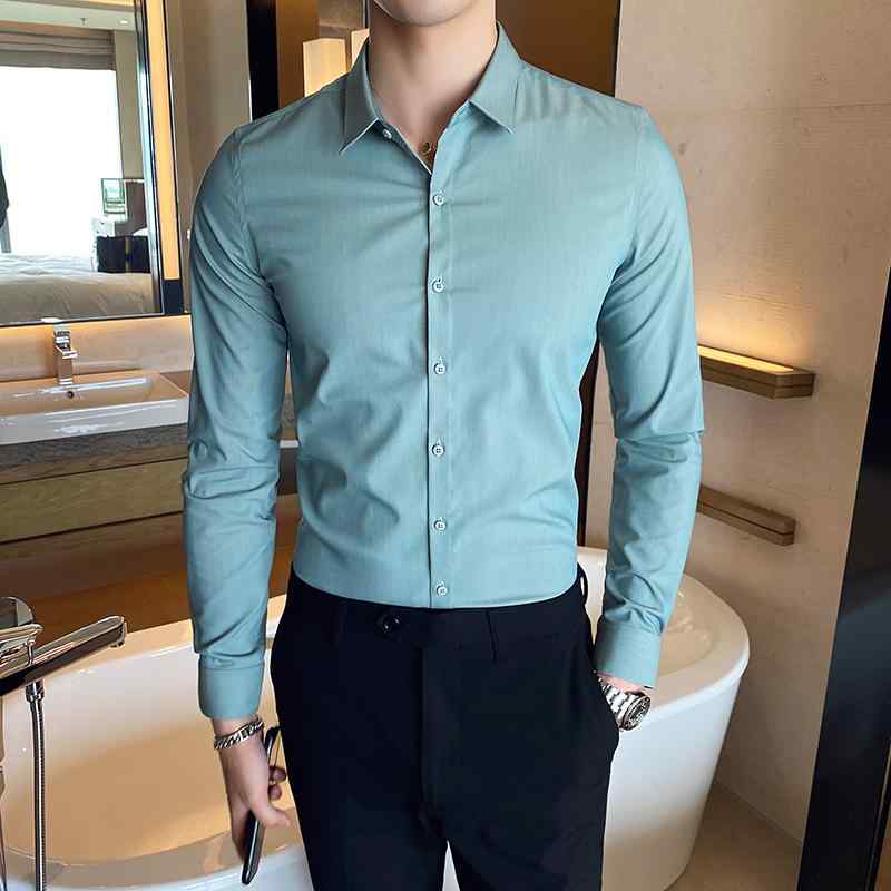 Rakuten - 春 コーデ メンズ 服 シンプル ファッション オシャレ 大人 かっこいい 大きいサイズ ストリート 紳士服 ビジネス フォーマル シャツ 長袖 韓国スタイル 無地 スリム シャツ カジュアル