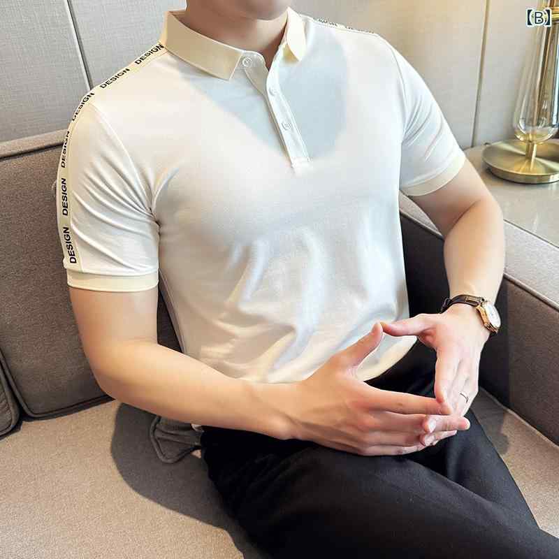 春 コーデ メンズ 服 シンプル ファッション オシャレ 大人 かっこいい 大きいサイズ ストリート 紳士服 リボン ステッチ ハイエンド ポロシャツ 半袖 スリム カジュアル T シャツ