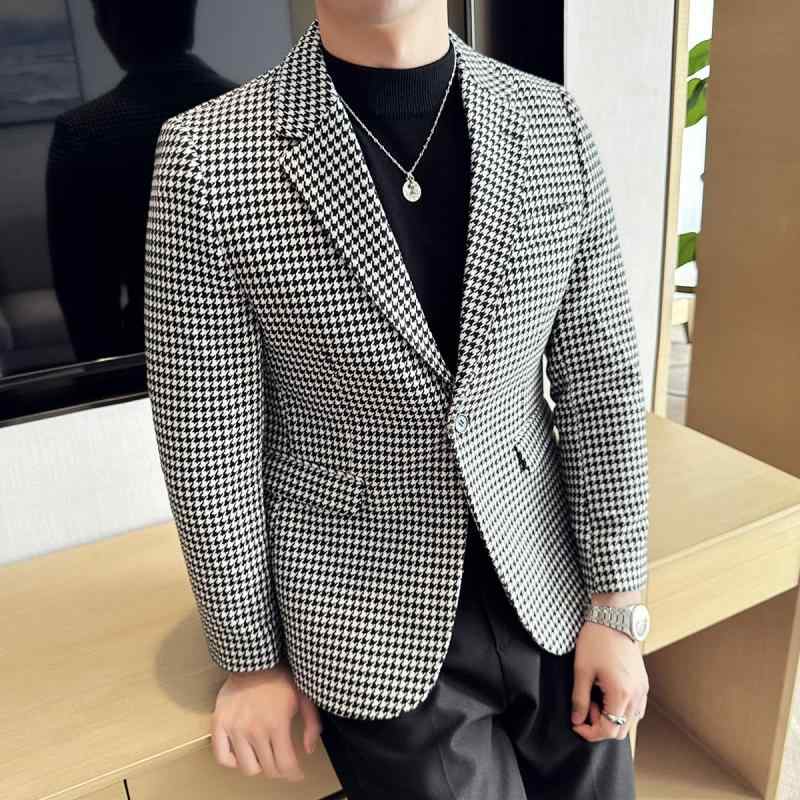 春 コーデ メンズ 服 シンプル ファッション オシャレ 大人 かっこいい 大きいサイズ ストリート 紳士服 千鳥格子 スーツ ジャケット 厚手 スリム ハイエンド ビジネス カジュアル 快適