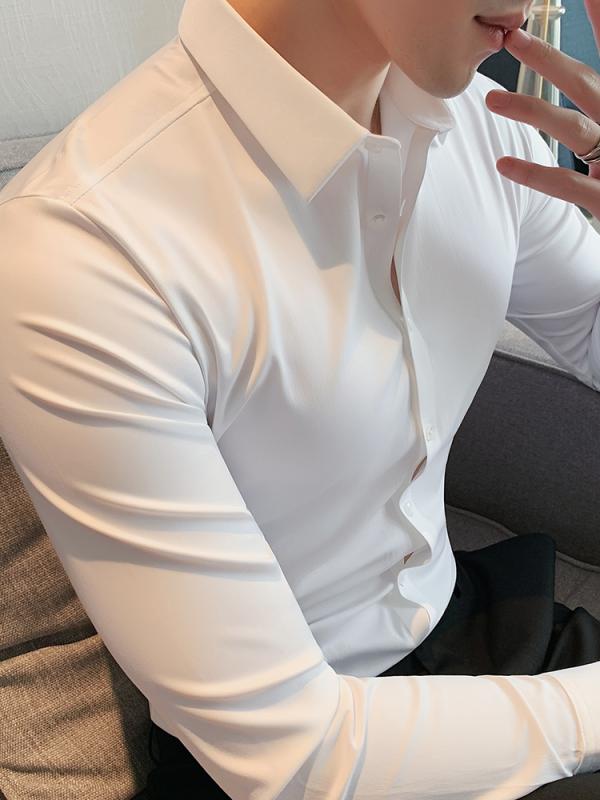 春 コーデ メンズ 服 シンプル ファッション オシャレ 大人 かっこいい 大きいサイズ ストリート 紳士服 ハイエンド シームレス シャツ 長袖 スリム ストレッチ ノーアイロン ビジネス カジュアル ウェディング