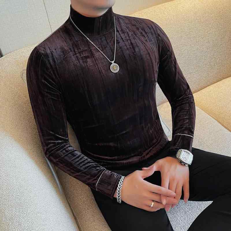 春 コーデ メンズ 服 シンプル ファッション オシャレ 大人 かっこいい 大きいサイズ ストリート 紳士服 ボタン カフス ハーフ タートルネック ゴールド T シャツ 長袖 インナー スリム ミッド カラー レイヤリング