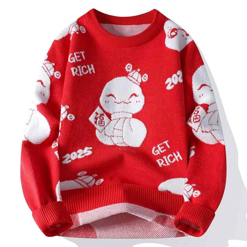 春 コーデ メンズ 服 シンプル ファッション オシャレ 大人 かっこいい 大きいサイズ ストリート 紳士服 赤 干支 セーター レイヤリング 服