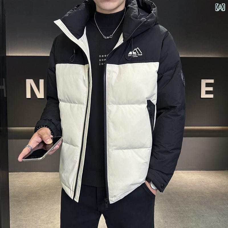 春 コーデ メンズ 服 シンプル ファッション オシャレ 大人 かっこいい 大きいサイズ ストリート 紳士服 ダウン ジャケット 冬 韓国スタイル フード付き 軽薄型 暖かい