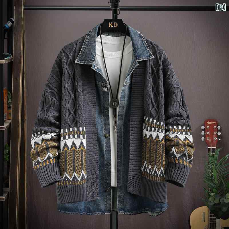 春 コーデ メンズ 服 シンプル ファッション オシャレ 大人 かっこいい 大きいサイズ ストリート 紳士服 カーディガン セーター カジュアル ニットウェア ジャケット