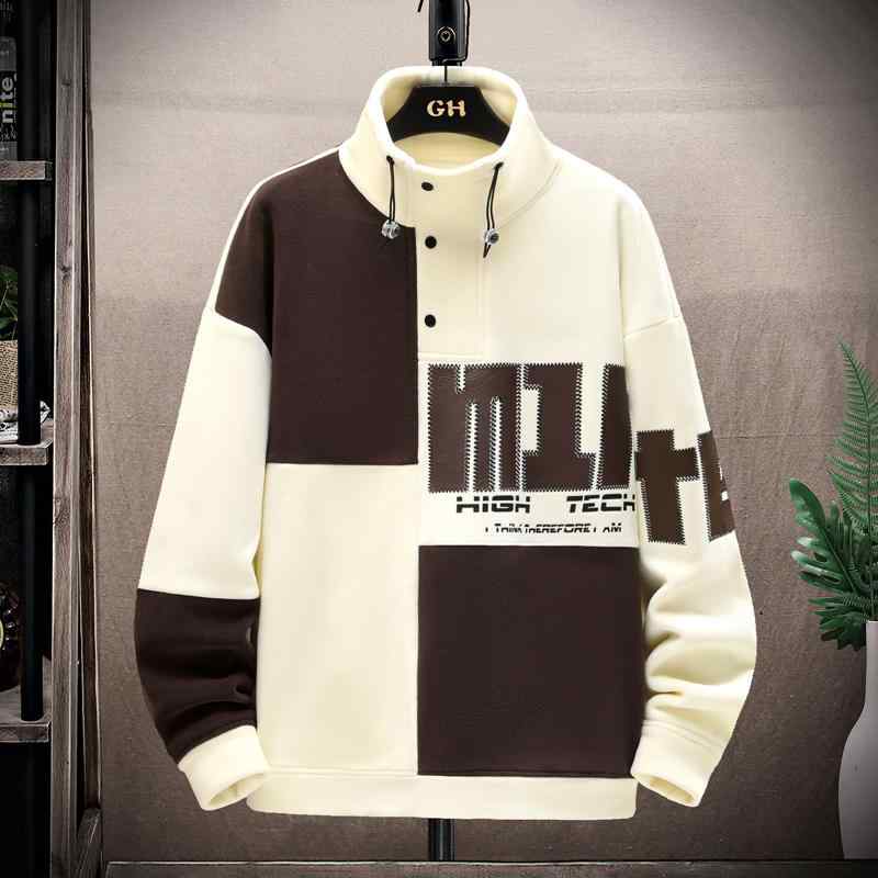 春 コーデ メンズ 服 シンプル ファッション オシャレ 大人 かっこいい 大きいサイズ ストリート 紳士服 フリース スウェットシャツ スタンドカラー レイヤリング シャツ