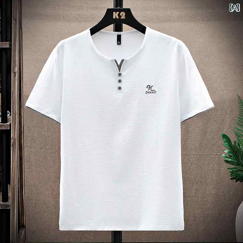 春 コーデ メンズ 服 シンプル ファッション オシャレ 大人 かっこいい 大きいサイズ ストリート 紳士服 半袖 T シャツ Vネック 薄手 ハイエンド 服