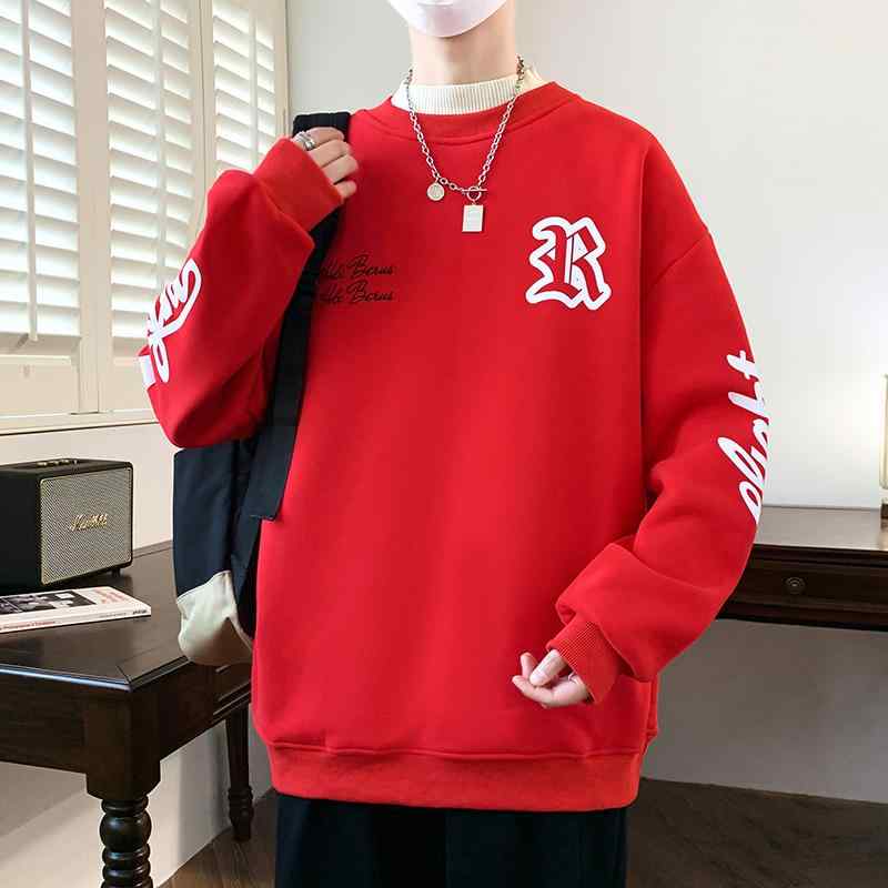 春 コーデ メンズ 服 シンプル ファッション オシャレ 大人 かっこいい 大きいサイズ ストリート 紳士服 ドラゴン 赤 トレーナー 長袖 干支 服 カップル ウェア ラウンドネック トップス