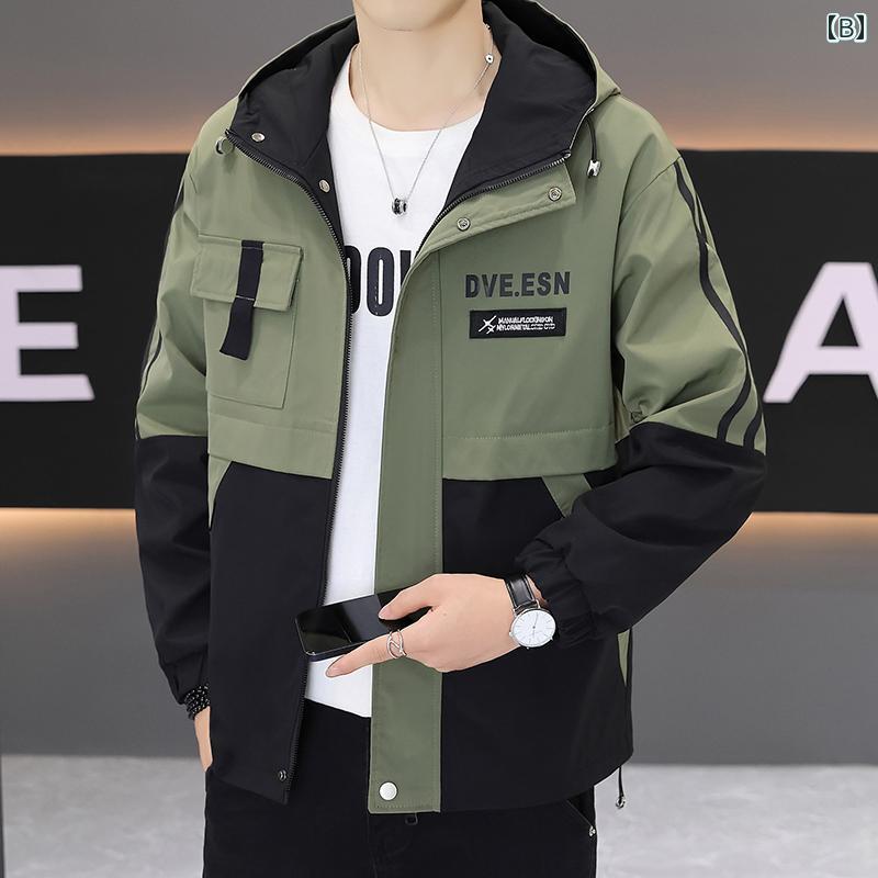 春 コーデ メンズ 服 シンプル ファッション オシャレ 大人 かっこいい 大きいサイズ ストリート 紳士服 フード付き ジャケット カジュアル ワーク ジャケット 韓国スタイル