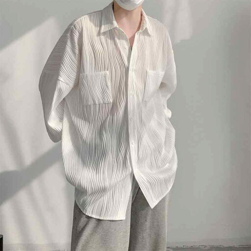 春 コーデ メンズ 服 シンプル ファッション オシャレ 大人 かっこいい 大きいサイズ ストリート 紳士服 テクスチャー プリーツ 長袖 シャツ 春 ハイエンド トップス ジャケット 春 コーデ メンズ 服 シンプル ファッション オシャレ 大人 かっこいい 大きいサイズ ストリート 紳士服 テクスチャー プリーツ 長袖 シャツ 春 ハイエンド トップス ジャケット