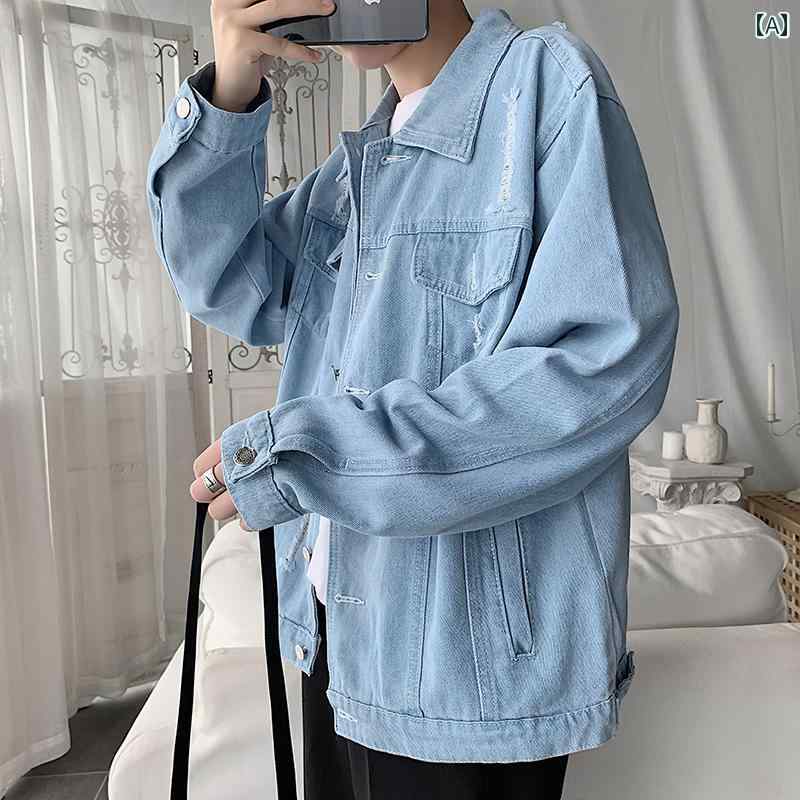 春 コーデ メンズ 服 シンプル ファッション オシャレ 大人 かっこいい 大きいサイズ ストリート 紳士服 レトロ デニム ジャケット 韓国スタイル リッピング ジャケット カジュアル