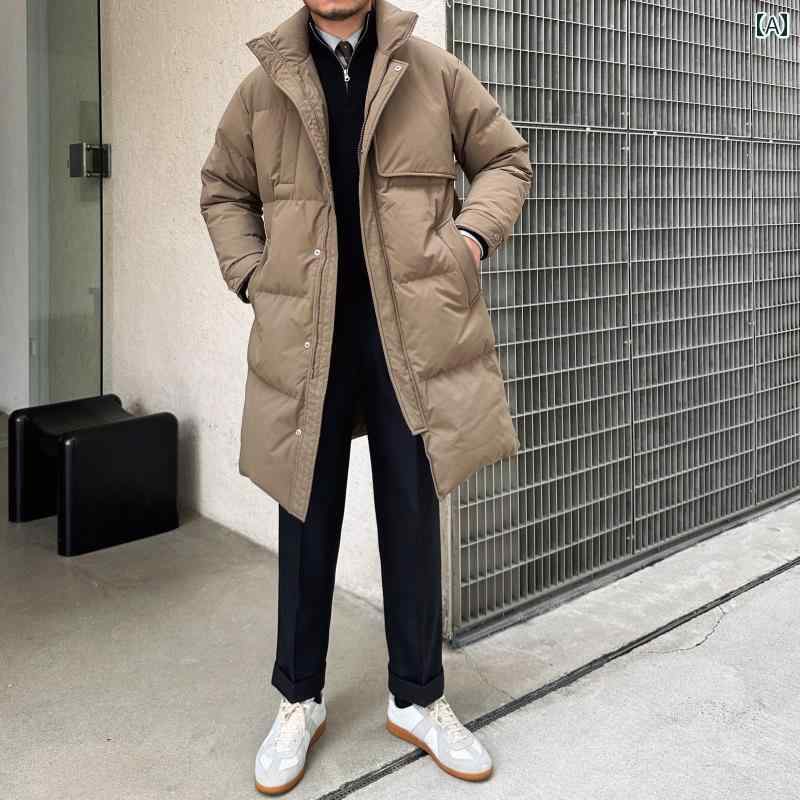 メンズ 用 服 シンプル ファッション オシャレ 大人 かっこいい 大きいサイズ ストリート 紳士服 冬 90 ベルベット スタンドカラー ロング コート 通勤 ファッション 暖かい ダウン