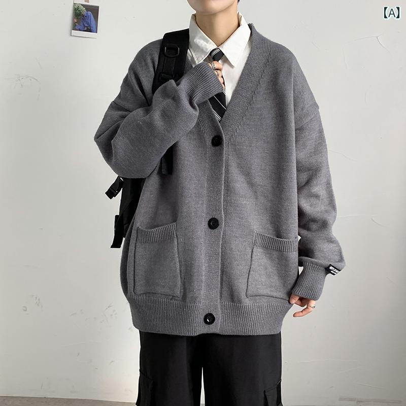 春 コーデ メンズ 用 服 シンプル ファッション オシャレ 大人 かっこいい 大きいサイズ ストリート 紳士服 カーディガン ボタン 無地 セーター アウター レディースニット ウェア カップル ウェア レイヤリング インナー Vネック