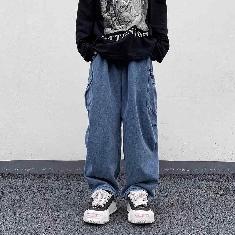 春 コーデ メンズ 用 服 シンプル ファッション オシャレ 大人 かっこいい 大きいサイズ ストリート 紳士服 ビッグポケット ゆったり レトロ ウォッシュ レディース 韓国スタイル 快適 ストレート ワイド レッグ デニムパンツ