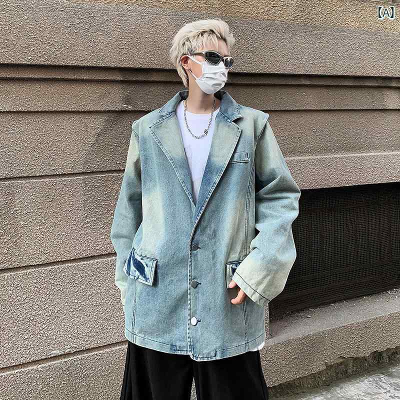 春 コーデ メンズ 用 服 シンプル ファッション オシャレ 大人 かっこいい 大きいサイズ ストリート 紳士服 カップル ウェア ジャケット レディース レトロ ウォッシュ ショルダーパッド デニムスーツ