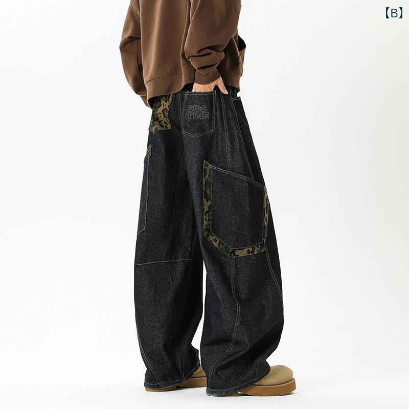 春 コーデ メンズ 用 服 シンプル ファッション オシャレ 大人 かっこいい 大きいサイズ ストリート 紳士服 レディース アメリカン レトロ ジーンズ ヒョウ柄 カジュアル パンツ ワイド レッグ