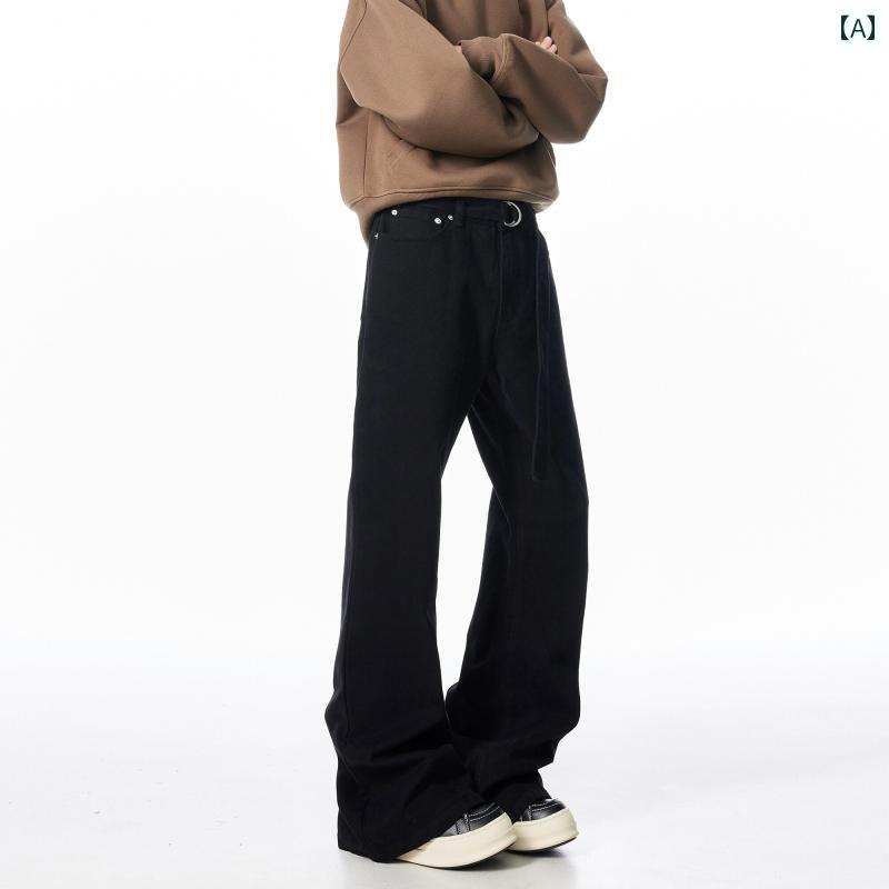 春 コーデ メンズ 用 服 シンプル ファッション オシャレ 大人 かっこいい 大きいサイズ ストリート 紳士服 レディース アメリカン クリーン フィット ベルト カジュアル パンツ ウォッシュド フレアパンツ