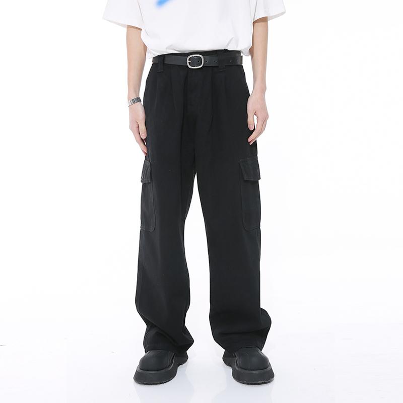 春 コーデ メンズ 用 服 シンプル ファッション オシャレ 大人 かっこいい 大きいサイズ ストリート 紳士服 韓国スタイル ワークウェア ジーンズ マルチ ポケット レディース 黒 ワイド レッグ パンツ
