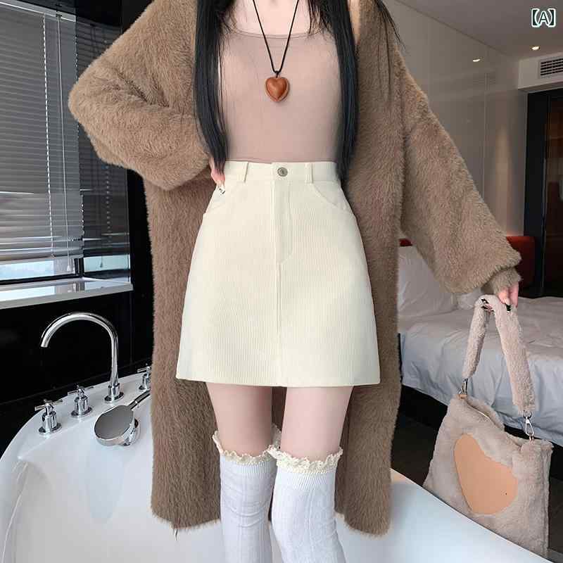 春 コーデ レディース ファッション オシャレ アイテム カワイイ 用 シンプル 大人カワイイ コーデュロイ スカート ハイウエスト スリム スカート カジュアル Aライン スカート