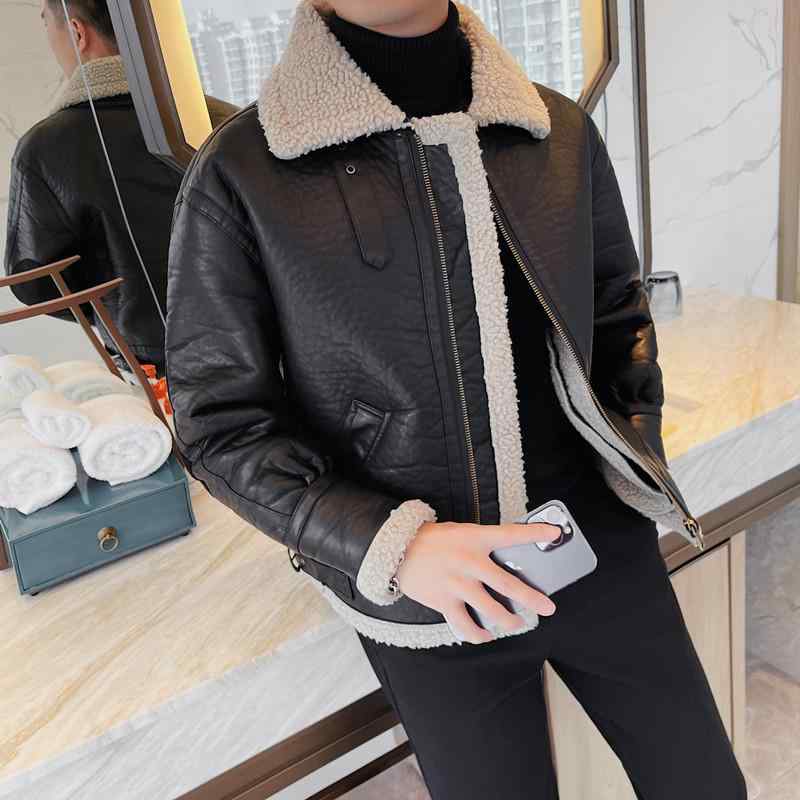 春 コーデ メンズ 用 服 シンプル ファッション オシャレ 大人 かっこいい 大きいサイズ ストリート 紳士服 ラム ジャケット ファー ワンピース 革 ジャケット