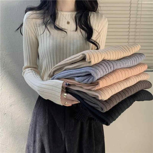 春 コーデ レディース ファッション オシャレ アイテム カワイイ 用 シンプル 大人カワイイ ラウンドネック ニット レイヤリング シャツ 長袖 リムフィット セーター 春 コーデ レディース ファッション オシャレ アイテム カワイイ 用 シンプル 大人カワイイ ラウンドネック ニット レイヤリング シャツ 長袖 リムフィット セーター