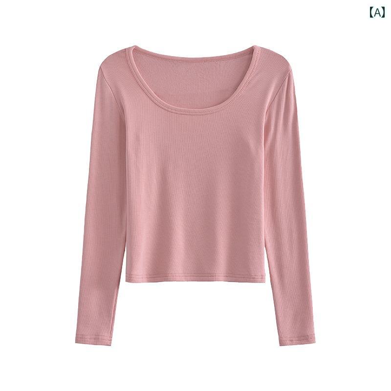 春 コーデ レディース ファッション オシャレ アイテム カワイイ 用 シンプル 大人カワイイ 暖かい シャツスリムフィット インナー トップス ピンク 長袖 T