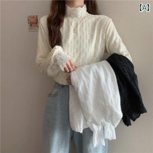 春 コーデ レディース ファッション オシャレ アイテム カワイイ 用 シンプル 大人カワイイ インナー トップス レース レイヤリング シャツ 長袖 シフォン シャツ 白