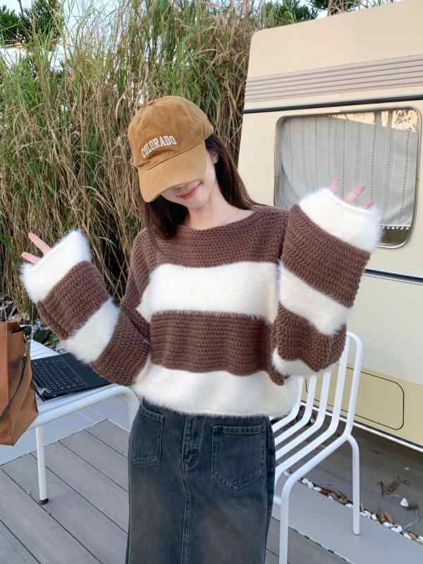 春 コーデ レディース ファッション オシャレ アイテム カワイイ 用 シンプル 大人カワイイ ストライプ セーター ジャケット レトロ セ..