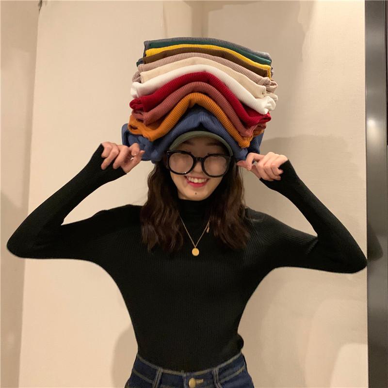 春 コーデ レディース ファッション オシャレ アイテム カワイイ 用 シンプル 大人カワイイ ハーフ タートルネック 長袖 リムフィット プルオーバー セーターキャンディーカラー レイヤリング シャツ