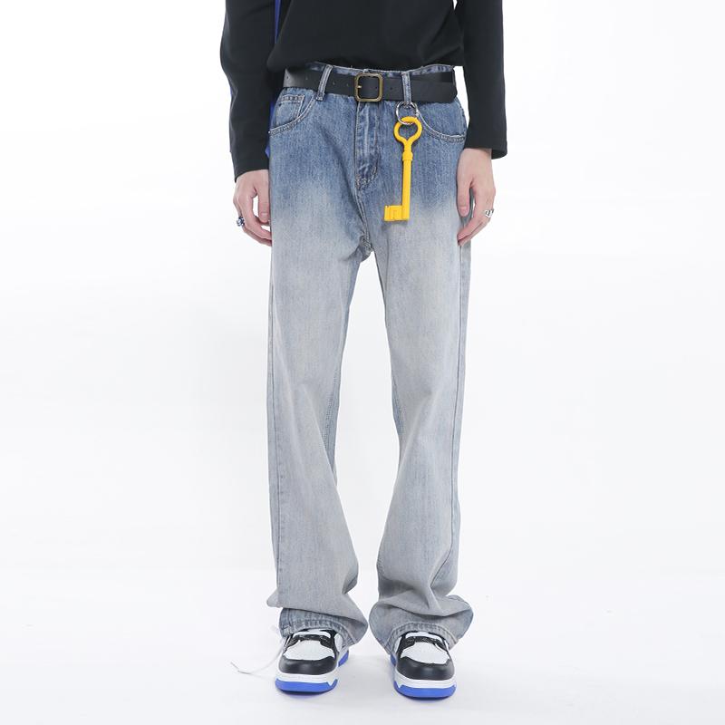 春 コーデ メンズ 用 服 シンプル ファッション オシャレ 大人 かっこいい 大きいサイズ ストリート 紳士服 グラデーション ブルー ジーンズ 韓国スタイル ロング スリム フロア レングス フレア パンツ 男女兼用