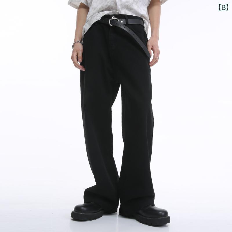 春 コーデ メンズ 用 服 シンプル ファッション オシャレ 大人 かっこいい 大きいサイズ ストリート 紳士服 韓国スタイル ストレッチ ウエスト ダーク ブルー ウォッシュ ストレート ワイド レッグ ジーンズ 男女兼用