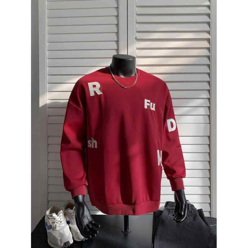 春 コーデ メンズ 用 服 シンプル ファッション オシャレ 大人 かっこいい 大きいサイズ ストリート 紳士服 干支 赤 トレーナー 厚手 暖かい トップス アメリカン ヘビー ラウンドネック レイヤリング シャツ インナーウェア