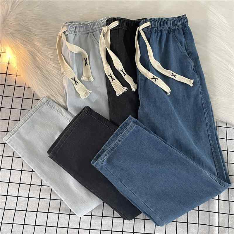 乐天商城 - 春 コーデ メンズ 用 服 シンプル ファッション オシャレ 大人 かっこいい 大きいサイズ ストリート 紳士服 ウォッシュ ストレッチ ウエストドローストリング ジーンズ ストレート レッグ カジュアル ワイド パンツ