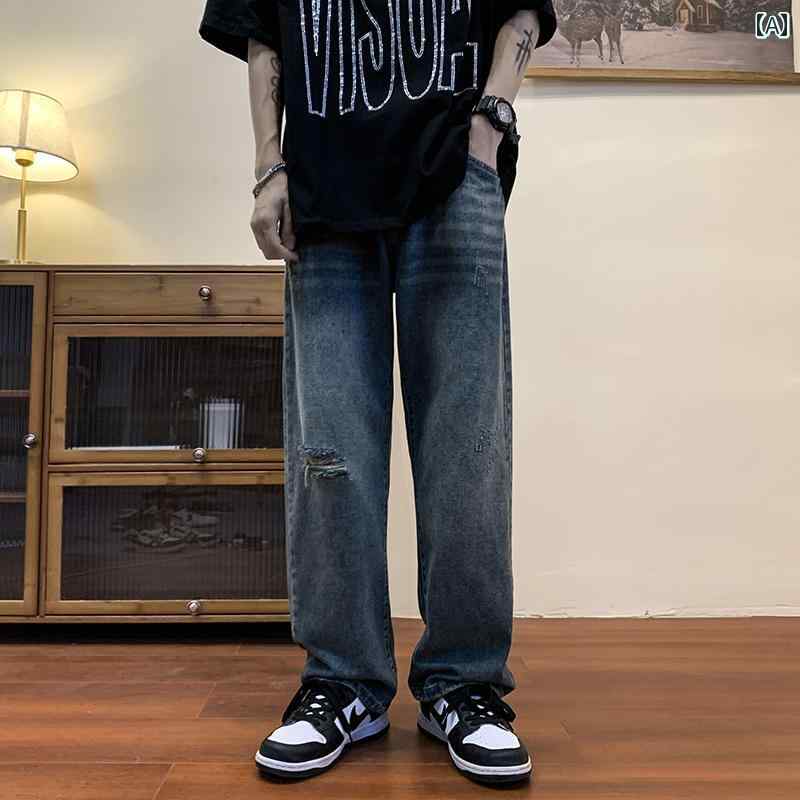 メンズ　ファッショオン　オシャレ　カジュアル　男性 アメリカン レトロ ヘビーウェイト ジーンズ 男性用 ロギング オーバー オール ストレート 秋 カジュアル ロング パンツ