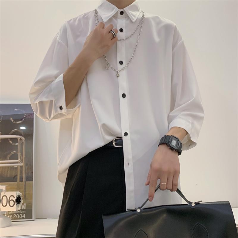 Rakuten - 春 コーデ メンズ 用 服 シンプル ファッション オシャレ 大人 かっこいい 大きいサイズ ストリート 紳士服 ハイエンド ドレープ シャツ トップス カップル ウェア シンプル 七分袖 ジャケット ネックレス