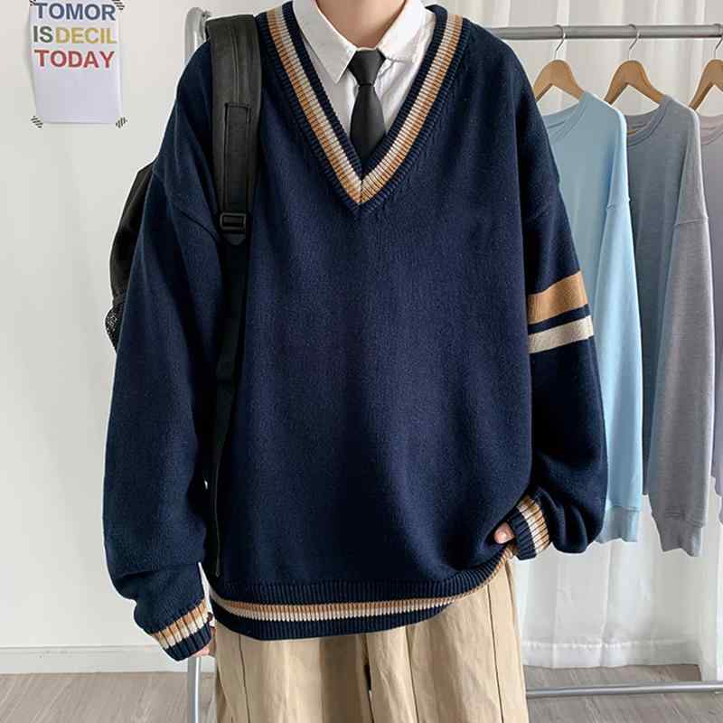 春 コーデ メンズ 用 服 シンプル ファッション オシャレ 大人 かっこいい 大きいサイズ ストリート 紳士服 カラー ブロック Vネック セーター ジャケット