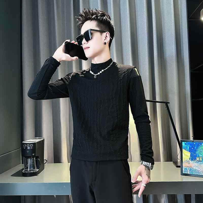 乐天商城 - 春 コーデ メンズ 用 服 シンプル ファッション オシャレ 大人 かっこいい 大きいサイズ ストリート 紳士服 ハーフ ハイネック 長袖 T シャツ ハイエンド スリム インナー