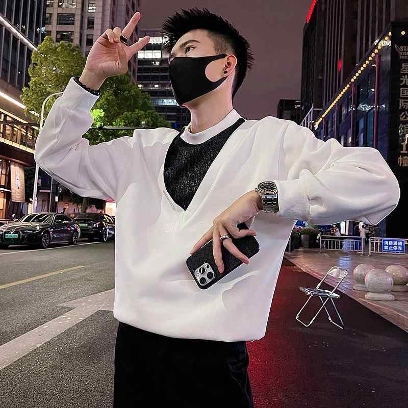 Rakuten - 春 コーデ メンズ 用 服 シンプル ファッション オシャレ 大人 かっこいい 大きいサイズ ストリート 紳士服 フェイク ツーピース ヘビースウェット シャツ 長袖 T カジュアル ジャケット