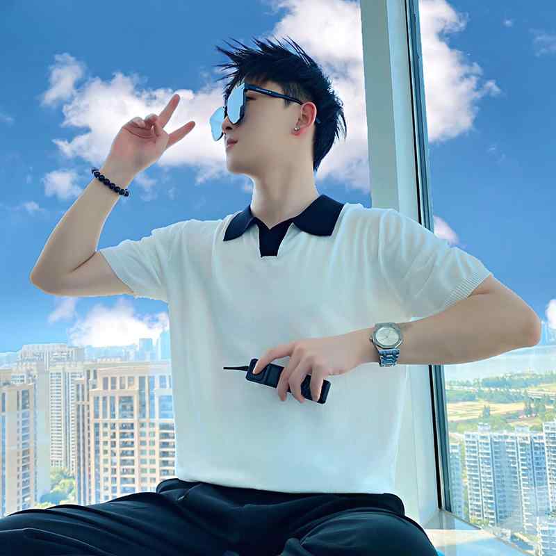 春 コーデ メンズ 用 服 シンプル ファッション オシャレ 大人 かっこいい 大きいサイズ ストリート 紳士服 フェイク ツーピース ポロ 半袖 セーター インナー シャツ T